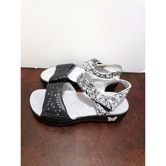 Alegria Women's Black & White Sandals With Adjustable Strap & Cutout Design Size - Picture 4 of 11